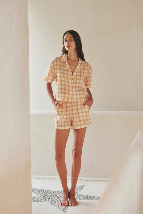 San Antonio Linen Short / Cream and Butter Scotch